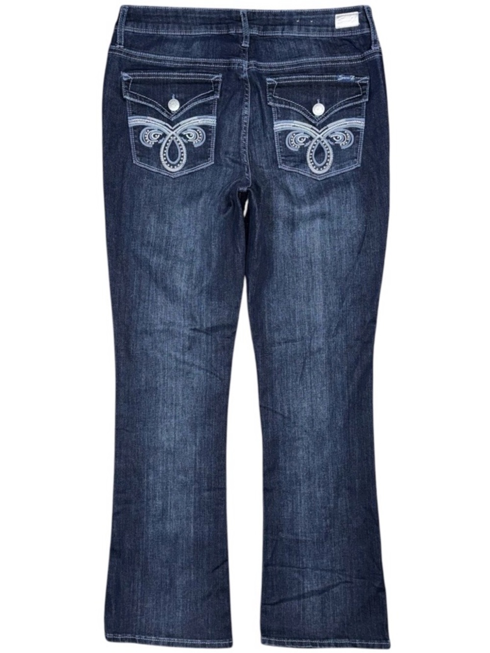 Seven7 Jeans Slim Boot Cut Dark Wash Embroidered Flap Pocket Womens 12 Stretch